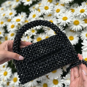 EWELYN Beaded Bag, Sparkling Bag, Evening Bag, Brilliant Bag, Handmade Bag, Women Bead Bag, Party Bag, Black Bag zdjęcie 2