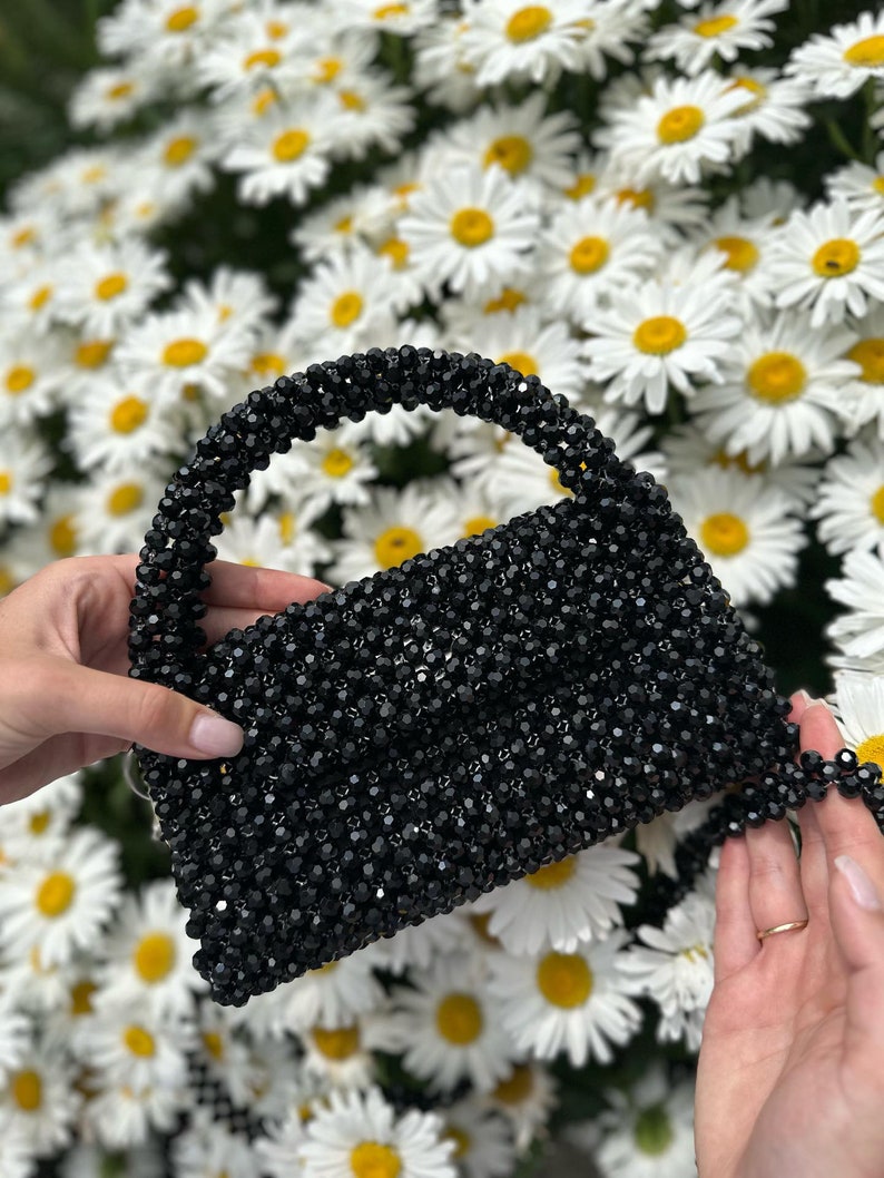 EWELYN Beaded Bag, Sparkling Bag, Evening Bag, Brilliant Bag, Handmade Bag, Women Bead Bag, Party Bag, Black Bag zdjęcie 2