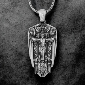 Gothic Skeleton Jesus Pendant Necklace For Men, Horror Skull Amulet, Gothic Statement Necklace, Halloween Dark Fashion, Unique Skeleton Gift