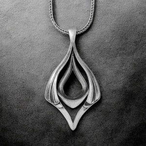 Sterling Silver Art Nouveau Pendant Necklace, Geometric Statement Jewelry