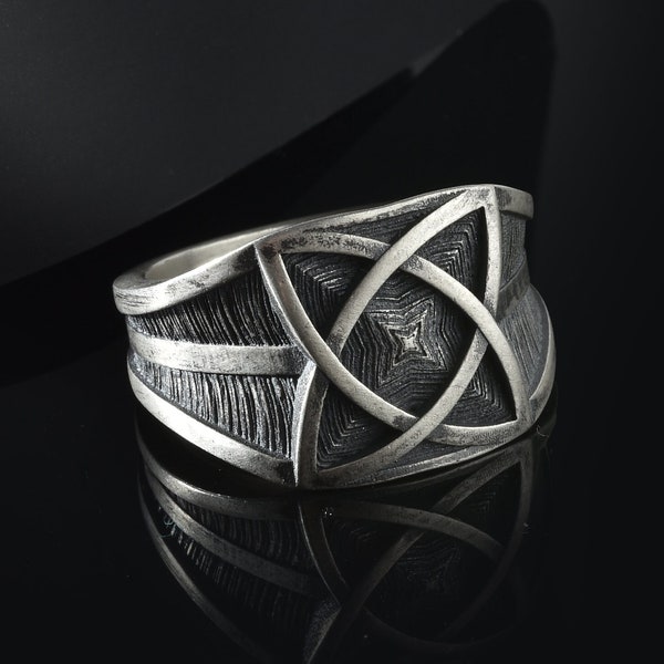 Silver Pentagram Ring, Pentacle Signet Men Ring, Five Point Star Ring, Spiritual Protection Ring, Pagan Ring, Gift For Him, Gift For Her