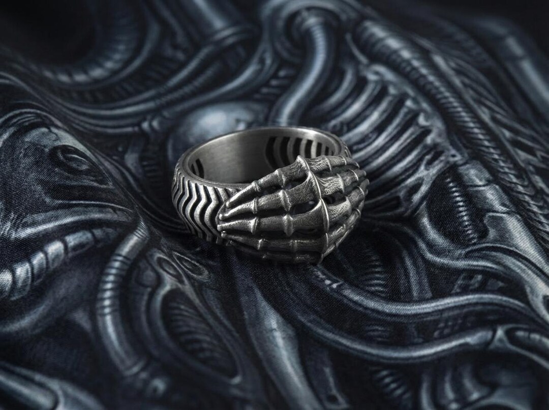 Oxidized Sterling Silver Biomorphic Ring, Alien Armor Jewelry - Etsy