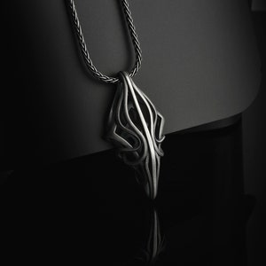 Futuristic Design Pendant, Elegant Swirl Pendant, Contemporary Silver Men Necklace, Organic Flowing Line Necklace, Dad Gift, Gifts For Him