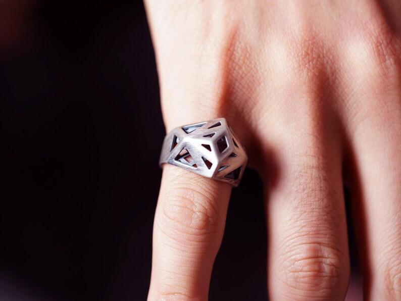 Constructivist Rings Brutalist Sterling Silver Polyhedral Cage Ring, Architectural Band - Etsy