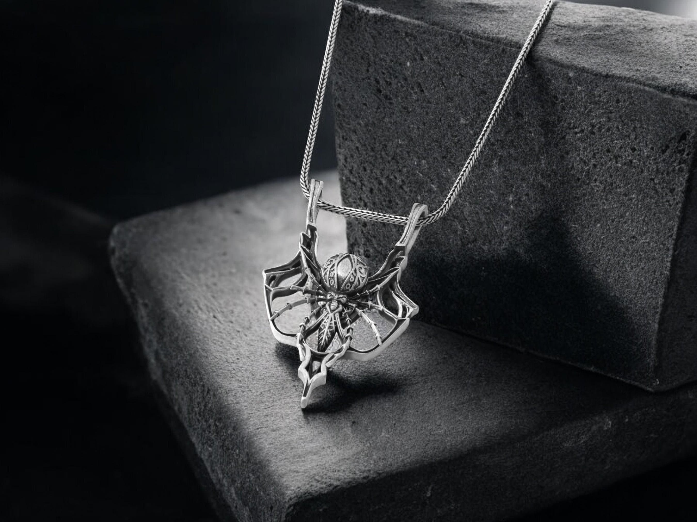 Collana Gotica Con Ciondoli Ragno E Ragnatela, Zinco, Per Halloween, In Sacchetto Regalo