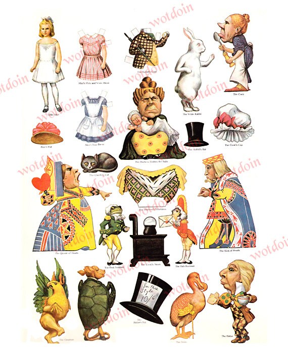 Alice In Wonderland Queen Of Hearts Mad Hatter Color Paper Etsy