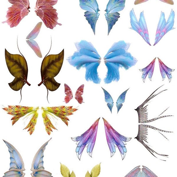 Butterfly Wings Dragon Fly or Fairy Wings Vibrant Pinks Blues Printable Collage Sheet PNG and JPEG Digital Download Vol 1