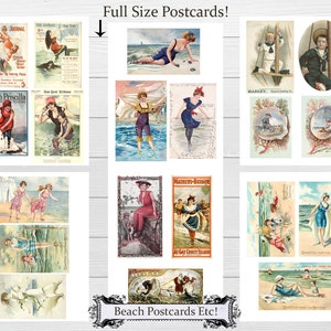 Beach Scenes Collage Sheet Printable Bathing Beauties Vintage Ocean Trade cards Vintage Post Cards Digital Collage Sheets 6 Sheets image 1