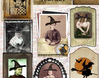 Witch Halloween Portraits Real Photos Illustrations Printable Digital Collage Sheet Junk Journal Scrapbook Project Life Smash Book