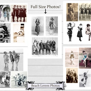 Beach Themed Vintage Photographs Printable Swimsuits Ocean Seaside Snapshots Women Men Swimmers Junk Journal 5 Digital Collage Sheets image 2