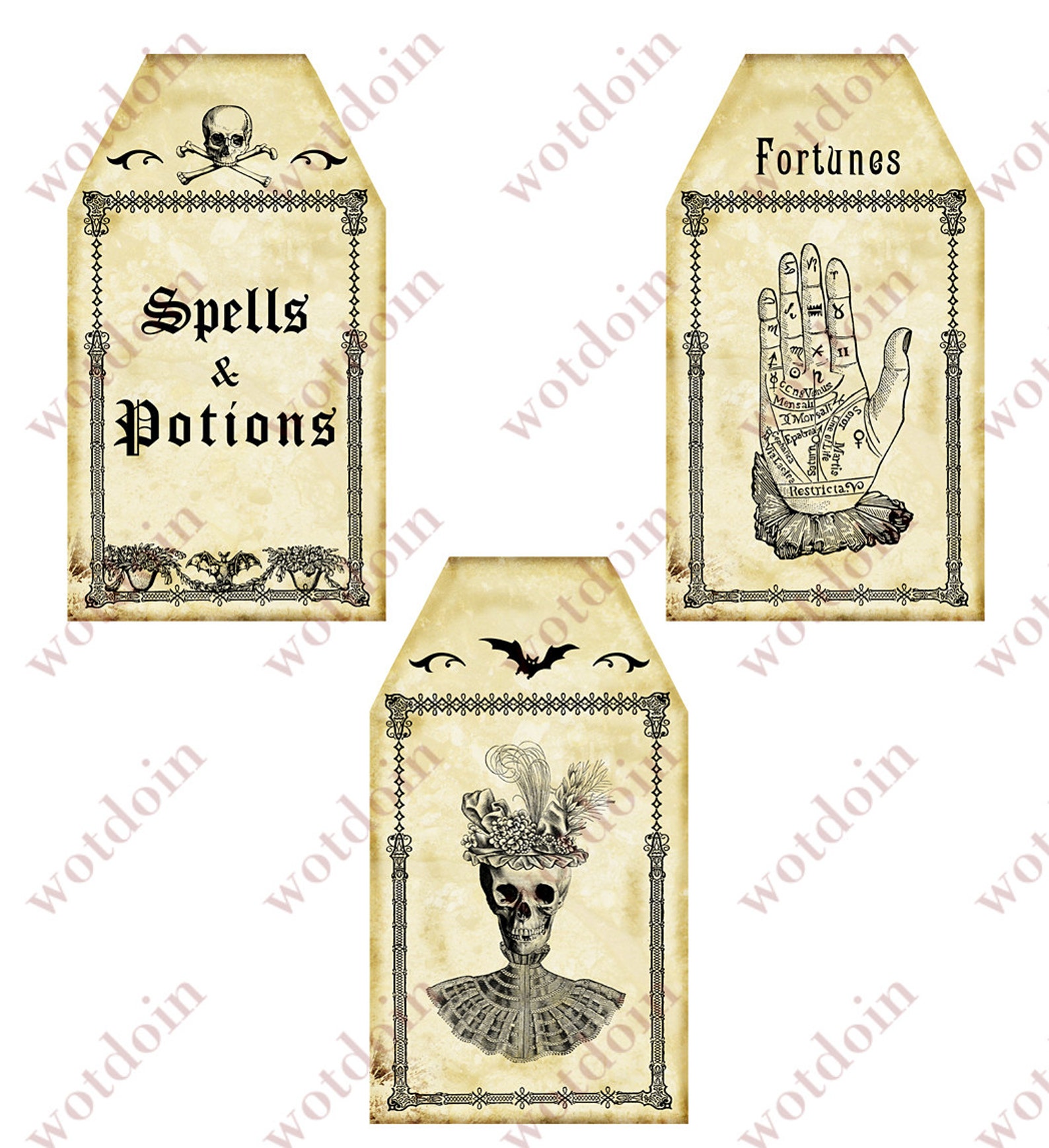 Halloween Printable Tags Witches Skeletons Bats Spells Potions - Etsy