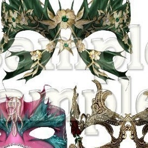 Masks And Wings Masquerade Digital Collage Sheet Masquerade Party Image Transfer Digital Download image 2