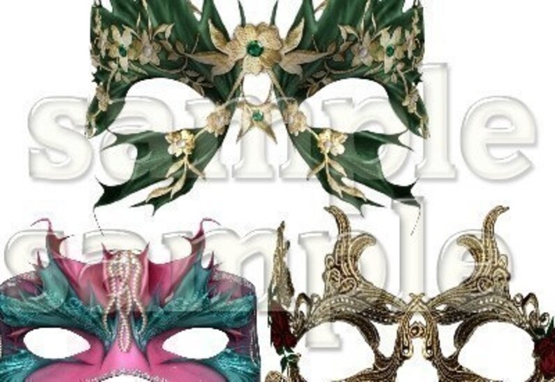 Masks And Wings Masquerade Digital Collage Sheet Masquerade Party Image Transfer Digital Download image 2