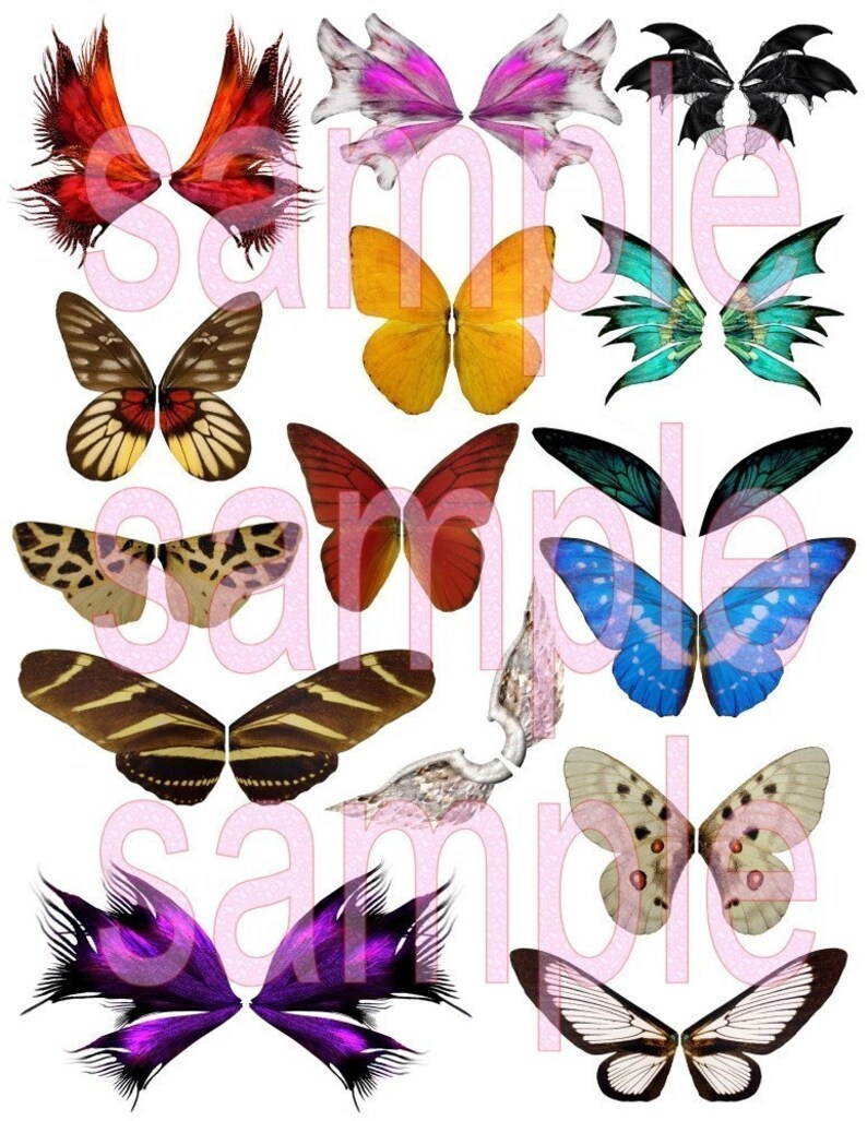 Printable Butterfly Wings Collage Sheet Blue Pink Yellow - Etsy