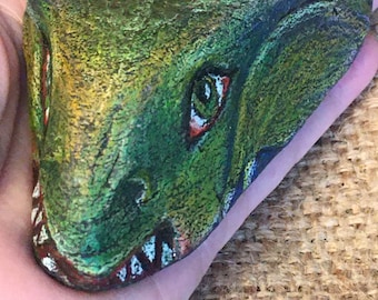 OOAK Monster Rock "Milton" One of a Kind Hand Painted Colored Pencil Rock Stone Dragon, Dinosaur
