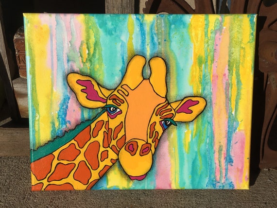 Original Acrylic Colorful Pop Art Style Giraffe Painting on 11x14