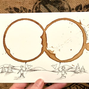COFFEE Cup Ring Stain Coffee Lover Art &quot;Mutual Attraction&quot;  5x7 Giclee&#39; PRINT from Original, Love, Relationship Couple, Café&#39; matted to 8x10