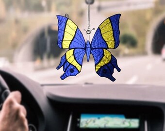Yellow Blue Butterfly Car Hanging Ornament