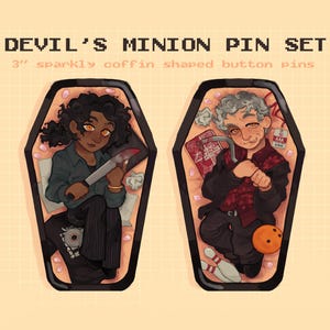 PREORDER | IWTV TVL Devils Minion Armand & Daniel Coffin-Shaped Glitter Button Pins