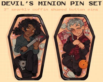 PREORDER | IWTV TVL Devils Minion Armand & Daniel Coffin-Shaped Glitter Button Pins