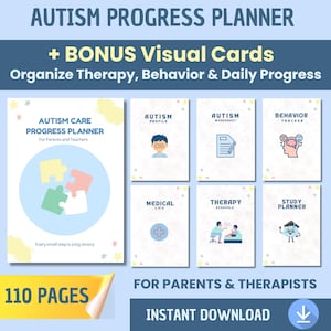 Autism Care Progress Planner: Visual Cards, Behavior Tracker (Printable & Digital) image 1