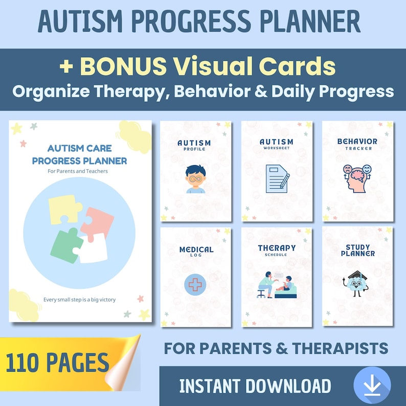 Autism Care Progress Planner: Visual Cards, Behavior Tracker (Printable & Digital) image 1