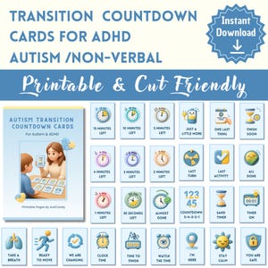 Tarjetas de cuenta regresiva para la transición del autismo y el TDAH: Temporizador visual (PDF imprimible)