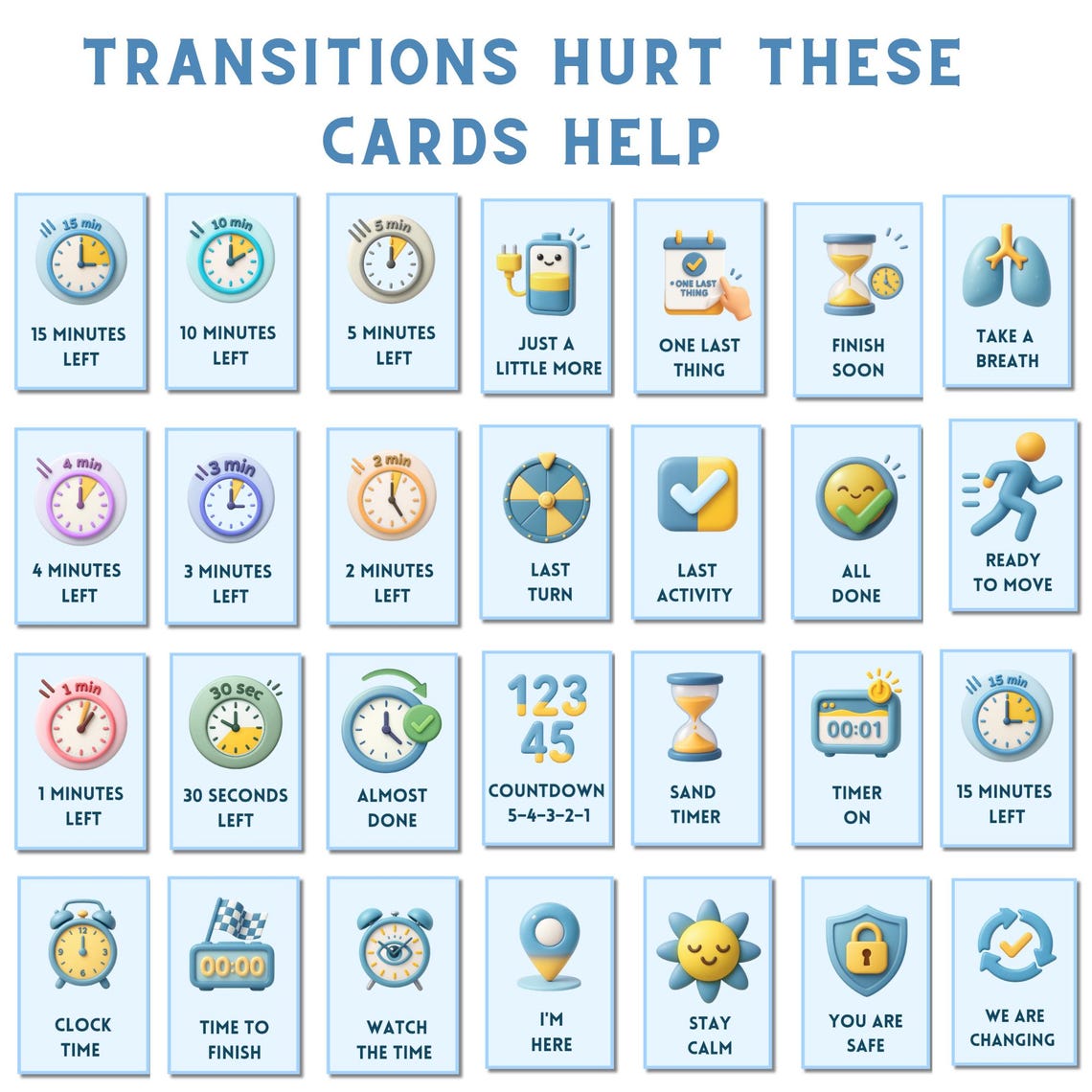 Autism & ADHD Transition Countdown Cards – Visual Timer (printable PDF ...