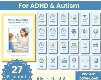 Cartes du compte à rebours de transition pour l'autisme et le TDAH - Minuterie visuelle (PDF imprimable)
