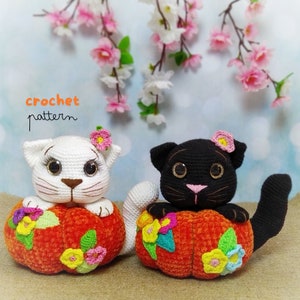 Crochet Black Cat in pumpkin crochet PATTERN Halloween