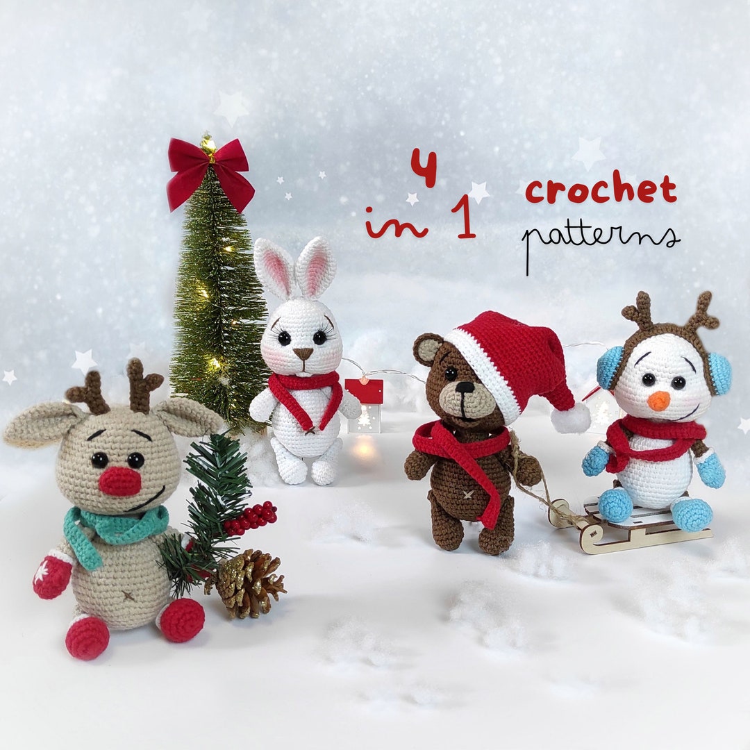 Handmade Crochet Bunny & Teddy Bear Set – Christmas Crochet Animal Toys, Santa Edition main image 1