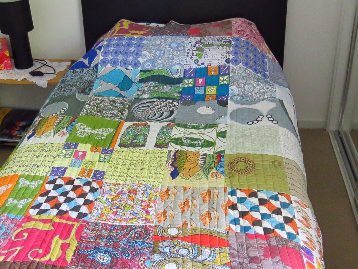 Quilt single bed handmade patchwork multicolour Graduated Etsy