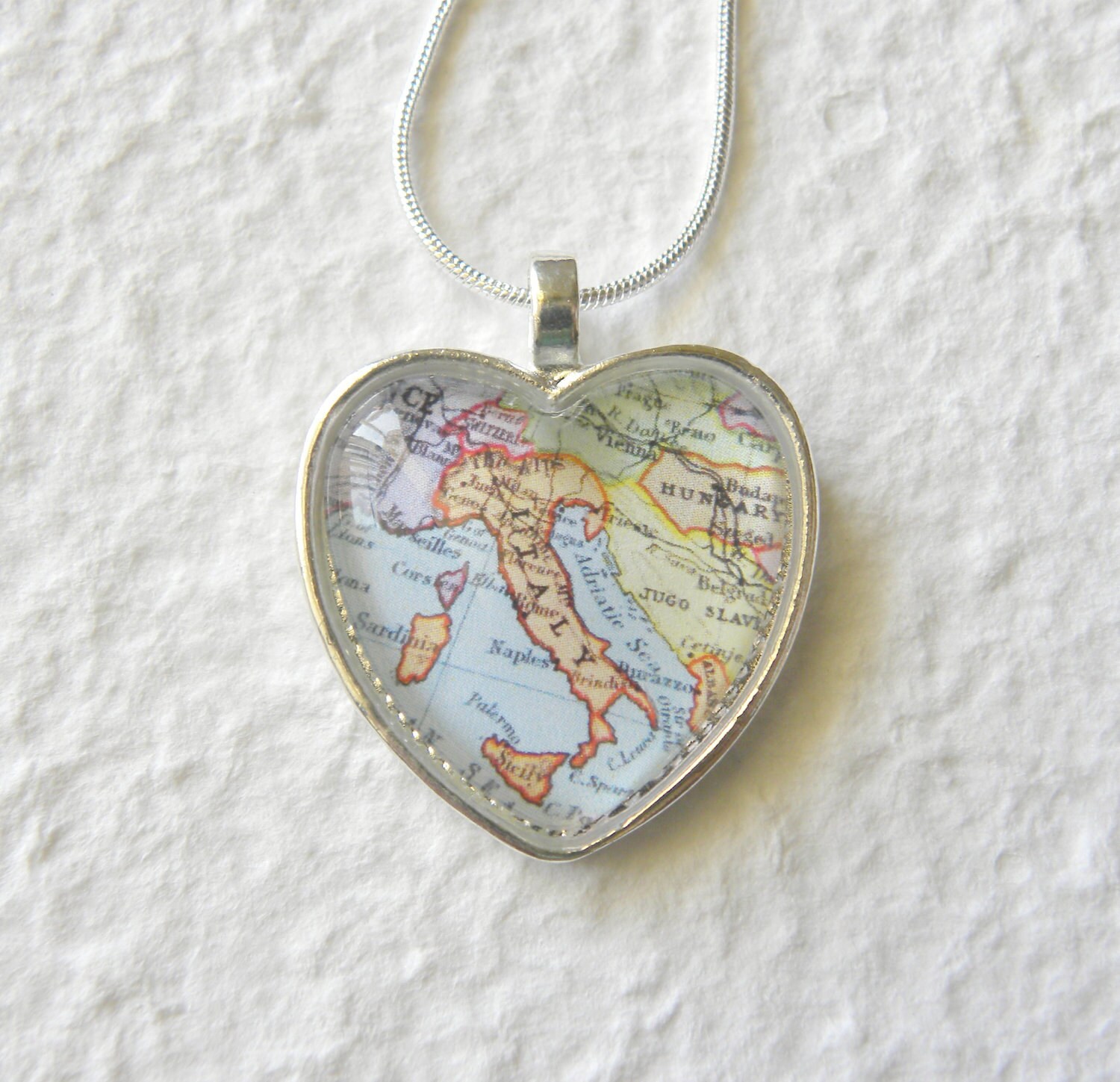 Italy Map Necklace Heart Shaped Also featuring Rome Etsy