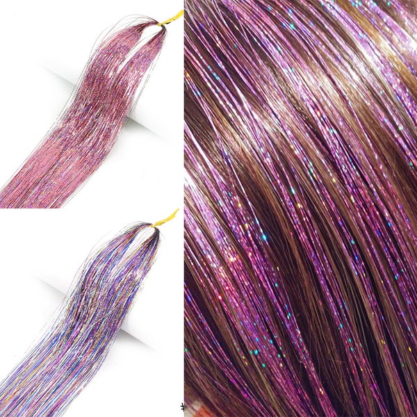 150 Strands Sparkle Hair Tinsel Hair Rainbow Shiny Silk Hair Extensions Dazzles Women Hippie for Braiding Headdress