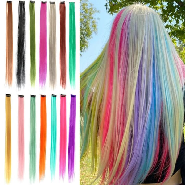 Tocthe Synthetic Hair Extensions With Clips Heat Resistant Straight Hair Extensions Color Colored Black Hair Clip Womens 8G/Pcs