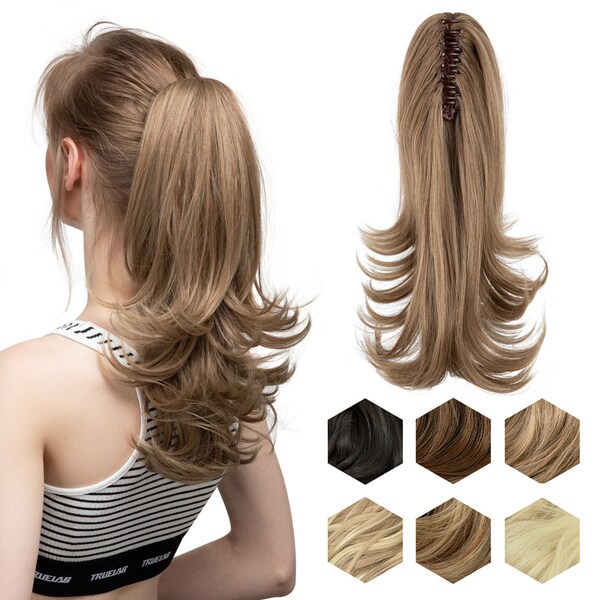 Synthetic Claw Clip In Ponytail Hair Extensions Hairpiece 14" Fake Blonde Hair Wavy False Pigtail With Elastic Band Horse Tail