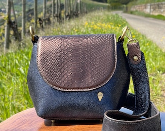 Hidden Damentasche Crossbody Glänzend Blau Brown - Echtes Leder