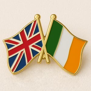 UK Ireland Crossed Flags Enamel Pin: British Irish Friendship Badge