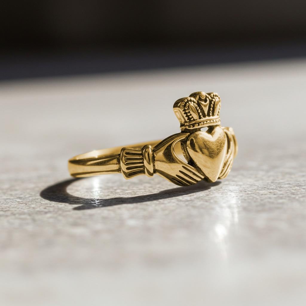 Gold Claddagh Ring for Women, Stainless Steel Irish Celtic Jewelry, Love Loyalty Friendship Gift, Gold Plated Heritage Ring, Irish Gifts