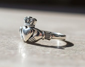 Silver Claddagh Ring for Women, Stainless Steel Irish Celtic Jewelry, Love Loyalty Friendship Gift, Modern Heritage Band Irish Gifts for Her