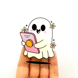 Bookish Ghost Sticker Bookish Girlie Sticker Spooky Sticker Cute ghost reading kindle stickers Book stickers Book lover sticker