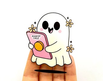 Bookish Ghost Sticker Bookish Girlie Sticker Spooky Sticker Cute Ghost Reading Kindle-stickers Boekstickers Sticker boekliefhebber