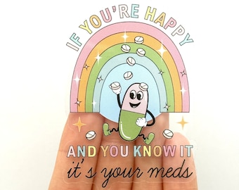 Sticker Happy Pills: retro groovy vinylsticker geestelijke gezondheid