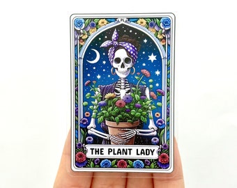 Pegatina de vinilo con esqueleto de la carta del Tarot "Amante de las Plantas"