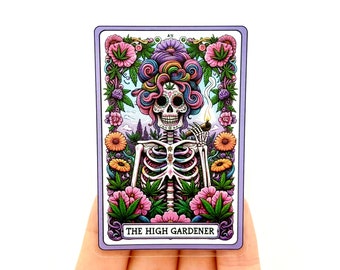Pegatina de la carta del Tarot del Jardinero Superior: Cabeza de Maceta Esquelética, vinilo brillante (7,6 cm)