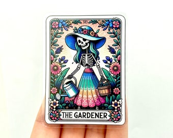 Pegatina de vinilo de esqueleto de la carta del Tarot del jardinero - 3 pulgadas
