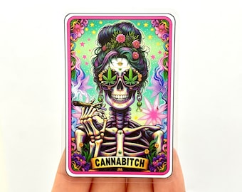 Adesivi di carte dei Tarocchi Cannabitch Bottiglia d'acqua Decalcomania Divertenti 420 Adesivi in vinile di cannabis Scheletro di donna Adesivi colorati Witchy Weed Pot Smoker