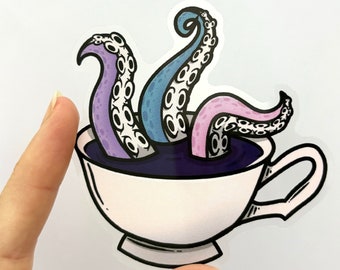 Naklejka winylowa z motywem kawy Tentacle: Liliowa naklejka na dziennik ośmiornicy