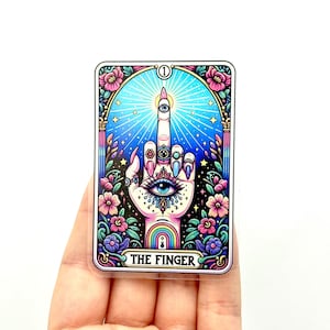 Der Finger Tarot-Kartenaufkleber Sarkastische Skelett-Vinyl-Aufkleber Hexenaufkleber Coole beliebte trendige bunte Aufkleber