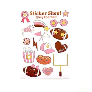 Girly Football Sticker Sheet: Pink Retro Sport Stickers